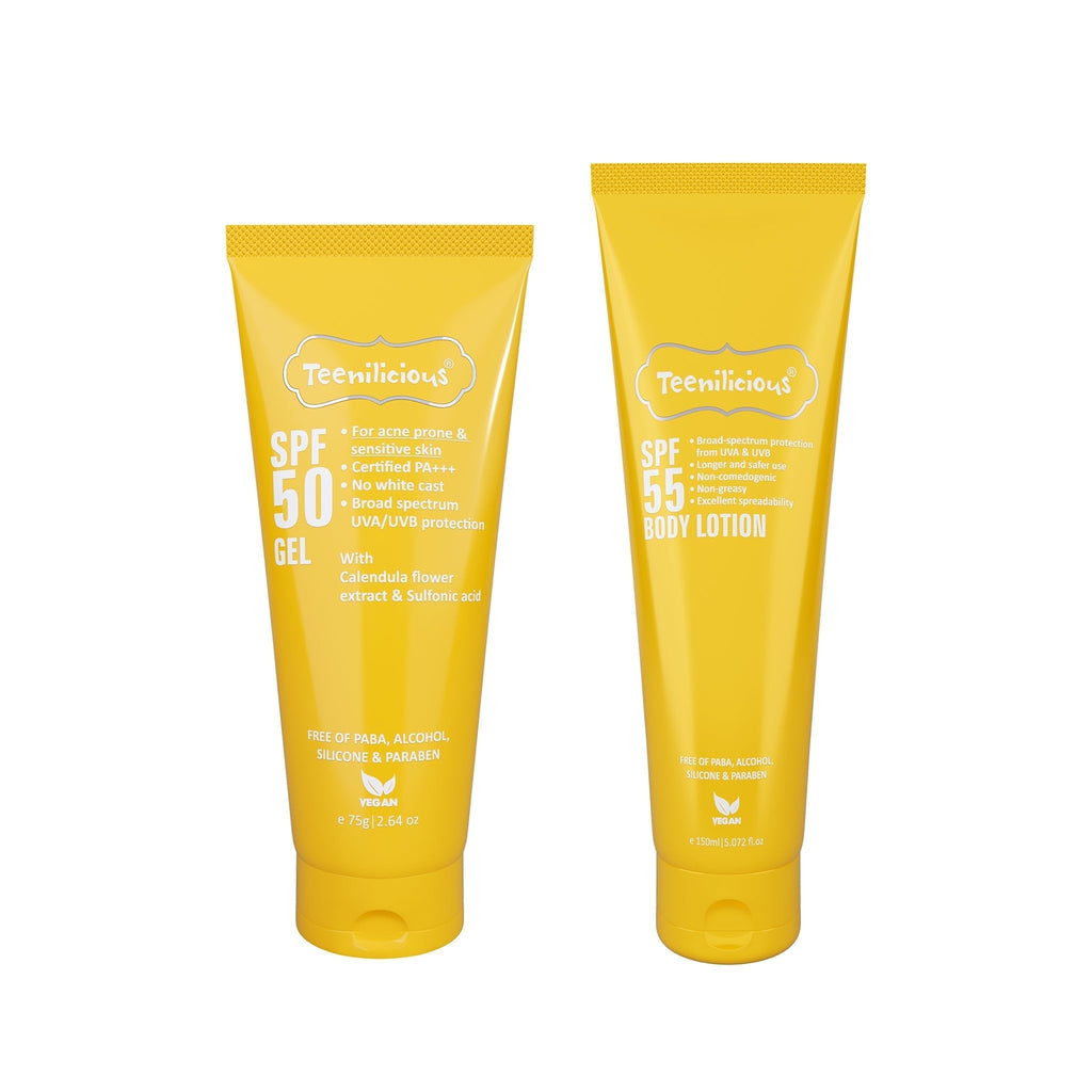 Fixderma Teenilicious SPF Sunscreen Kit, Face Gel + Body Lotion, Broad Spectrum PA+++ ,No White Cast, Light Weight