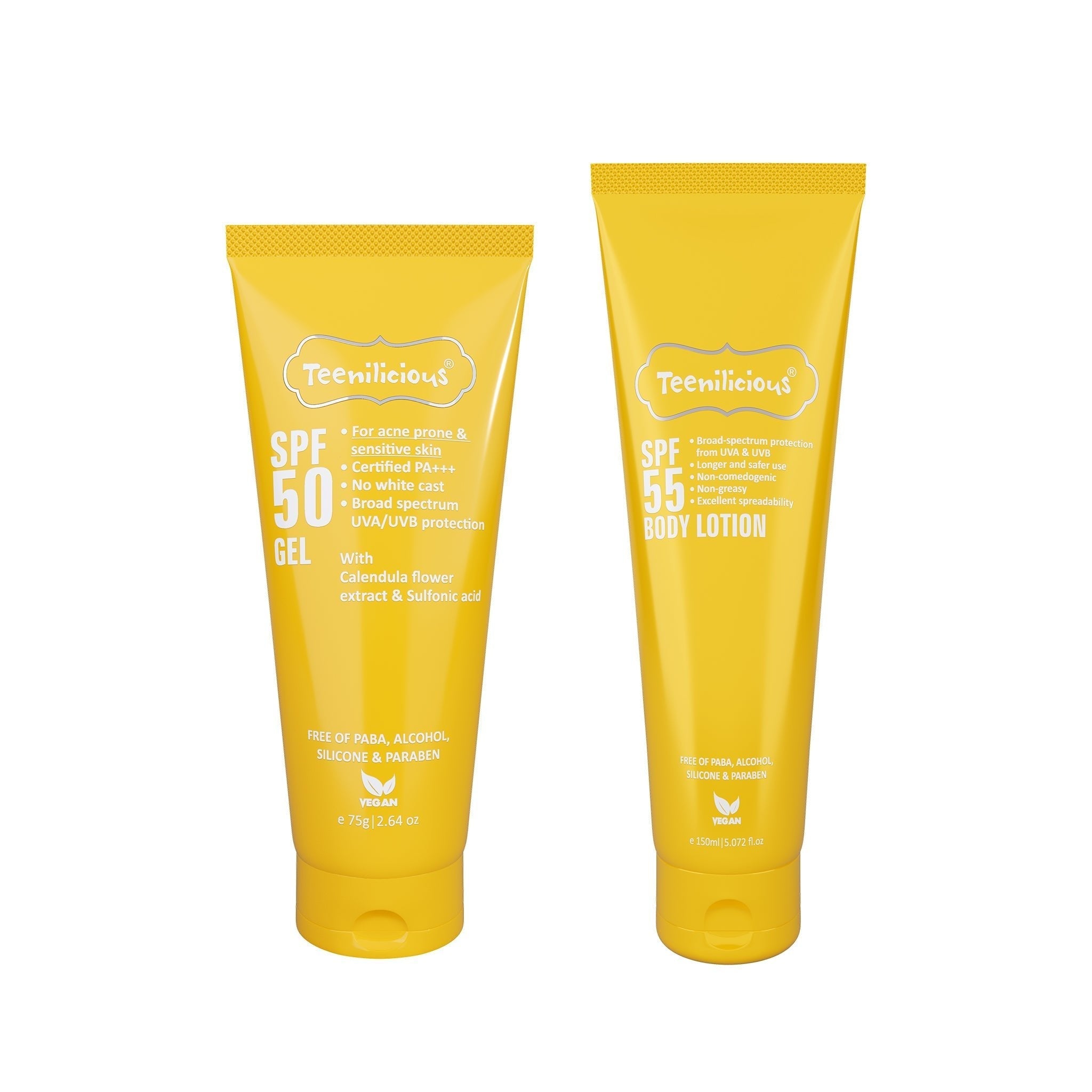 Fixderma Teenilicious SPF Sunscreen Kit, Face Gel + Body Lotion, Broad Spectrum PA+++ ,No White Cast, Light Weight