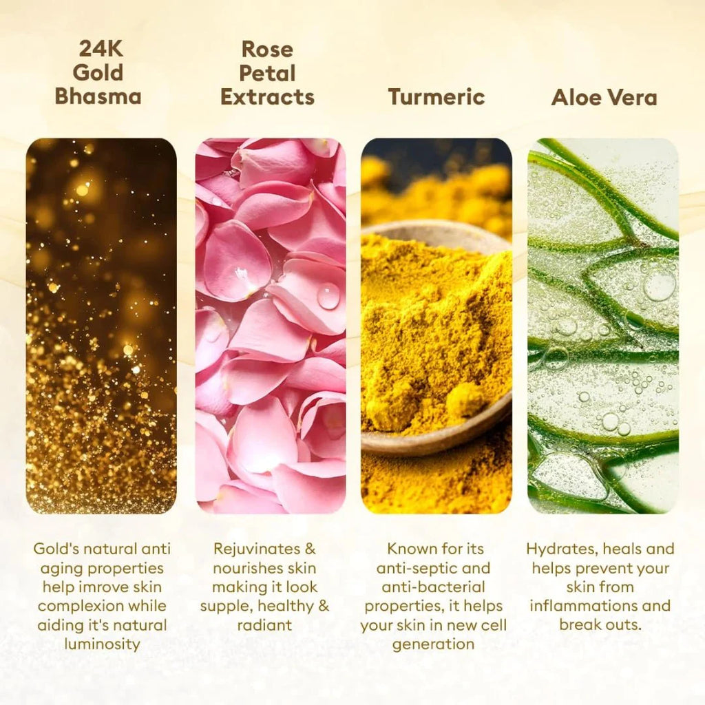 VLCC Gold Facial Kit with FREE Rose Water Toner - 300g + 100ml | 24K Colloidal Gold And Aloe Vera At Home Facial Kit | Bright & Radiant Complexion, Skin Cell Regeneration | Instant Glow Facial.